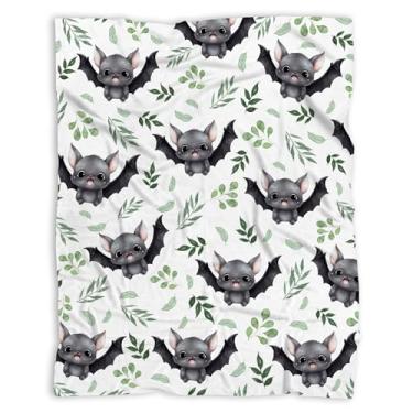Imagem de Cobertor de Halloween, cobertor de folhas de morcegos, cobertores leves de flanela macia para todas as estações e decoração de casa pequeno 127 x 101 cm para crianças