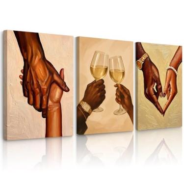 Imagem de Arte de parede de casal negro amor pessoas negras decoração de parede casal afro-americano imagens de arte homem afro-mulher pôster de mãos dadas impressões pintura para quarto sala de estar 30,5 x