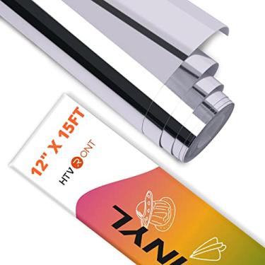 Imagem de HTVRONT Vinil cromado prateado - 30,5 cm x 15FT espelho metálico prata permanente rolo de vinil para todas as máquinas de corte - Fácil de cortar, remover ervas daninhas e transferir, vinil adesivo