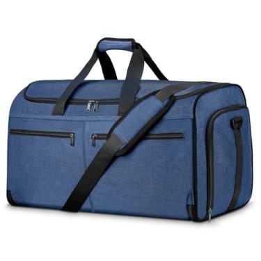Imagem de Bolsa de mão para viagem, bolsa de viagem conversível Bukere com compartimento para sapatos, alça de ombro destacável, bolsa de terno de fim de semana 2 em 1 para homens e mulheres, Azul, Bolsa de