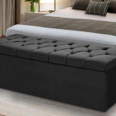 Imagem de Baú Para Quarto Cama Box Madeira Estofado Casal - D'Julia, Preto