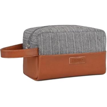 Imagem de Bolsa Necessaire masculina para Viagem de tecido e Couro PU Organizadora Bolsa de higiene e barba (Cinza/Marrom)