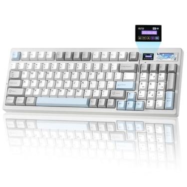 Imagem de YUNZII Teclado mecânico para jogos IF99 sem fio com tela ICD inteligente, QMK/VIA Programável BT/2.4G/USB-C Junta Hot Swap RGB 96% Layout para Mac/Win (branco, interruptor linear zero)