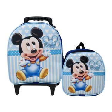 Imagem de Mochila Escolar Mickey Azul Baby com Carrinho Menino - DB