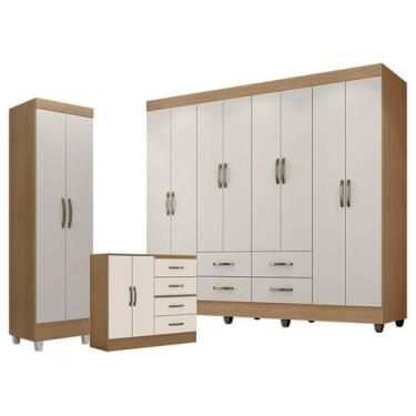 Imagem de Guarda Roupa Casal Porto com Cômoda 4 Gavetas 2 Portas e Armário Multi