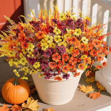 Imagem de HyeFlora Flores artificiais de outono artificiais para decoração interna ao ar livre, 14 pacotes de margaridas e samambaias de seda falsas, resistente a UV, outono para casa, varanda, pátio, quintal