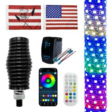 Imagem de 1 pacote de luzes de chicote de 0,8 m, luzes de LED com aplicativo e controle remoto, chicotes de antena iluminada espiral RGB Chasing com interruptor de foguete, chicotes gordos ATV Stick para