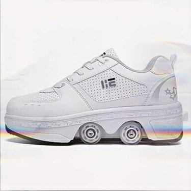 Imagem de Patins De Rolo Para Crianças Patins Em Linha Botas De Patins Quádruplos Ajustáveis Sapatos De Deformação De Duas Fileiras Para Iniciantes Unissex Presente, EUR34