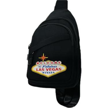 Imagem de Bolsa tiracolo de boas-vindas Las Vegas, design transversal, preta ou transparente, vários bolsos, Preto, Todos os dias