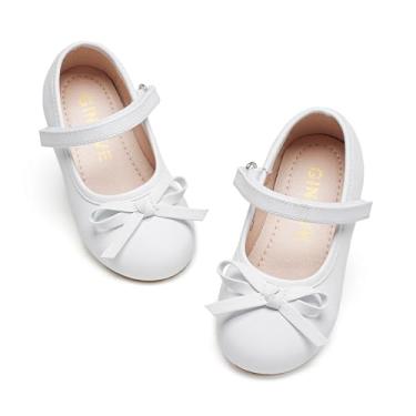 Imagem de GINFIVE Sapatos infantis Mary Jane para meninas, bailarina, festa escolar, sapatos infantis, Gf22 - Branco, 9 Toddler