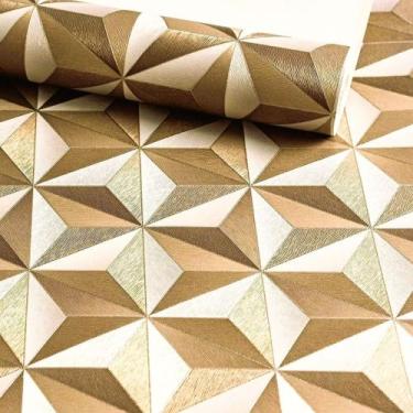 Imagem de Papel de Parede Geométrico 3D Vinílico Texturizado Marrom/Dourado Rolo
