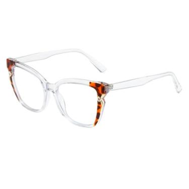 Imagem de HCPIHF Armação de óculos vintage fashion com lentes transparentes e armação de duas cores (transparente)