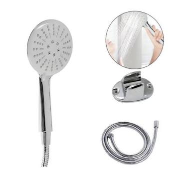 Imagem de Kit Ducha De Mão Mangueira Chuveiro Suporte 2 Tipos De Jato Chuveirão 