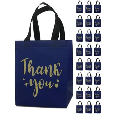 Imagem de REUGBEXPT 24 sacos de presente azul marinho - resistentes, reutilizáveis, médios 20 x 12 x 25 cm com alças, não tecido para casamentos, professores, dia dos pais, festas, aniversários e graduações