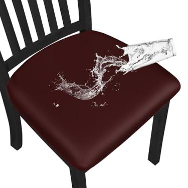 Imagem de Easy-Going Capas de assento de couro PU à prova d'água para cadeiras de sala de jantar, conjunto de 6, capas protetoras de assento de cadeira removíveis com elástico, vinho