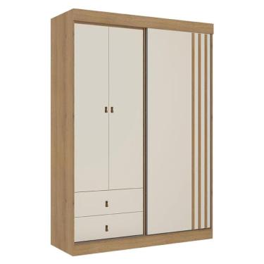 Imagem de Guarda Roupa Solteiro Aspen 3 Portas Capuccino Off White Acetinado - THB
