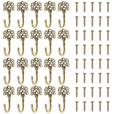 Imagem de Kit de ganchos de parede de metal vintage, fácil de instalar, versátil, boêmio, conjunto de ganchos decorativos requintados, kit de cabides de parede de metal para entrada (Bronze)
