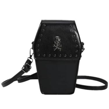 Imagem de Bolsa feminina estilo punk estilo steampunk estilo gótico em forma de caixão mini Y2K transversal vintage padrão cruz, Preto, Small