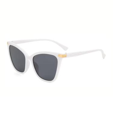 Imagem de Óculos de sol estilo gatinho retrô da moda, com armação grande e afinadora, resistente a raios UV, para dirigir, branco, 12,9 cm