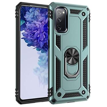 Imagem de SORAKA Capa para Samsung Galaxy S20 FE 5G/S20 FE 4G com suporte de anel de metal, capa à prova de choque, borda de silicone macio, capa traseira rígida de policarbonato com placa de metal para suporte