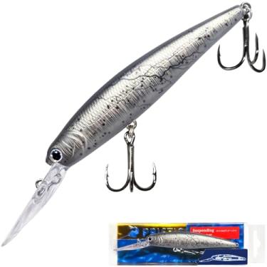 Imagem de Pristis Isca rígida de suspensão Minnow, isca de mergulho rasa em água superior com contrapeso preciso, conjunto de iscas Jerkbait com pintura brilhante para baixo de água salgada e lúcio de poleiro