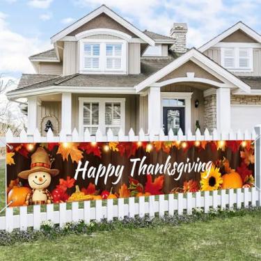 Imagem de BlissYard Banner Feliz Dia de Ação de Graças 395 x 50 cm Fundo de Madeira Rústica Abóbora Girassol Milho Folhas Outono Colheita Pano de Fundo para Cerca de Quintal Parede Interior Exterior Decoração
