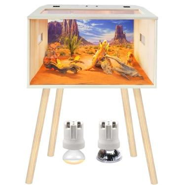 Imagem de Prolee Tanque de répteis de 76 litros, tanque de dragão barbudo de vidro temperado com teto de madeira e portas trancáveis, grande habitat de lagarto para cobras, iguanas, camaleões (carvalho)