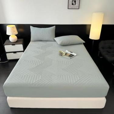 Imagem de Lençol com elástico, impermeável, capa contra poeira, macio, respirável, lençol de cama solteiro/casal/queen/king, protetor de colchão acolchoado, lavável na máquina - cinza | 180 x 200 cm (conjunto