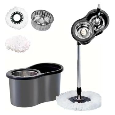 Imagem de Mop Giratório Inox 9L Para Limpeza Com Balde Rodo e Esfregão