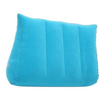 Imagem de MotiveTech Travesseiro inflável em cunha com encosto multiposições, design ergonômico, leve, inflação e desinflação rápidas, formato triangular, Turquesa