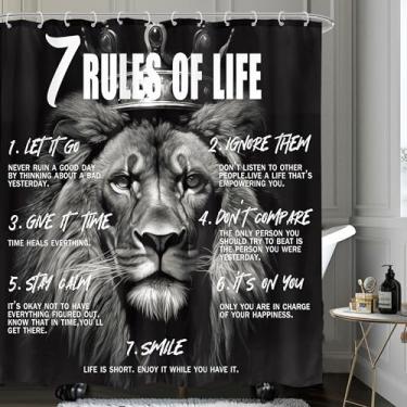 Imagem de Omifly Cortina de chuveiro Lion Quotes 152 cm L x 182 cm A inspiradora homem afro-americano animal rei preto branco motivacional meninos legal com 12 ganchos de plástico tecido à prova d'água