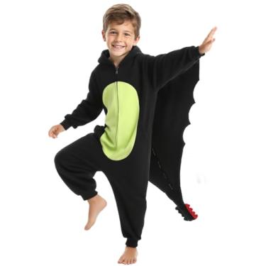 Imagem de Laahoem Pijama de dragão preto animal infantil unissex cosplay fantasia adolescente com capuz macacão pijama PP