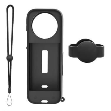 Imagem de Capa Protetora de Silicone compatível com Insta 360 X4, Preta, com Tampa de Lente e Cordão de Segurança