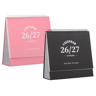Imagem de Calendário de mesa 2026-2027, calendário de 2 anos funciona de janeiro de 2026 a dezembro de 2027, agenda mensal de mesa com adesivos para casa, escritório, organização escolar (G rosa + preto, 25 x