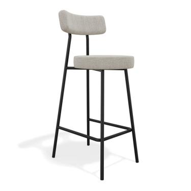 Imagem de Banqueta Alta Cozinha Kobe Estofada com Encosto Linho Cinza - Desk Design