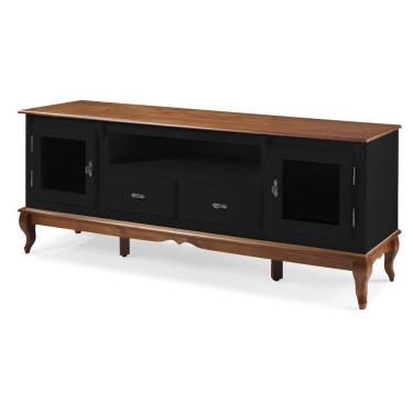 Imagem de Rack para Tv com Pés Luis XV 2 Gavetas 2 Portas e Nicho 60503 Linz Móveis - Preto/Imbuia Glazer