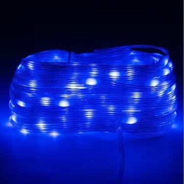 Imagem de Cordão de Luz LED 10 Metros com 8 Modos de Pisca | Lâmpadas Gota Coloridas com Tomada Padrão EU | Ideal para Natal, Festas e Decoração de Ambientes (Azul)