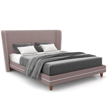 Imagem de Cabeceira Casal Nilo 195cm Com Cama Pés Madeira Suném P05 Veludo Rosê  - Lyam Decor