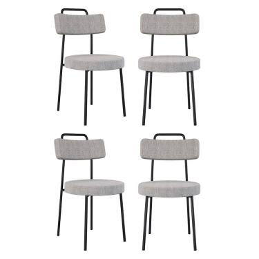 Imagem de Kit 04 Cadeiras Sala de Jantar Kobe Estofada com Encosto Linho Cinza - Abmaza