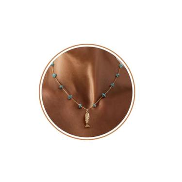 Imagem de Colares turquesa para mulheres, colar de ouro para adolescentes, presentes de Natal, aniversário, para ela, boêmio, peixe, turquesa, joias de praia, verão, para filha, irmã e amigas, Aço inoxidável
