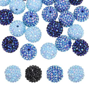 Imagem de PATIKIL Contas de strass de resina de 20 mm para caneta com contas, pacote com 30 bolas de discoteca brilhantes em pedaços redondos de chiclete para chaveiro com contas, azul/azul escuro/preto