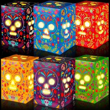 Imagem de Tenceur 36 peças Dia dos Mortos Decorações de Caveira de Açúcar Porta-velas Dia De Los Muertos Altar Ofrenda Caixas Decorativas de Papel Oco Bolsas Luminárias para Decoração de Festa de Halloween