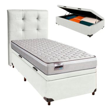 Imagem de Cama Box Bau + Colchão Solteiro Molas Ensacadas Hanover Inducol + Cabeceira Estofada