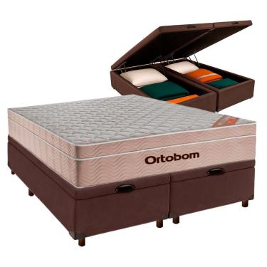 Imagem de Cama Box Bau + Colchão Queen Molas Ensacadas Airtech Ortobom