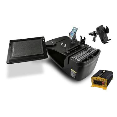 Imagem de AutoExec AE-RDFS-PM-PS-VC-BT Reach Desk banco frontal para carro e estação de trabalho portátil com suporte para telefone, suporte de impressora e clipe de ventilação do telefone, preto