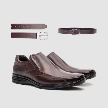 Imagem de Kit Sapato Masculino de Couro Marrom Com Cinto Casual Premium Artesana