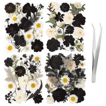 Imagem de Flores secas prensadas LGFMGWH pretas e brancas 78 unidades+pinça
