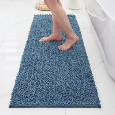 Imagem de ILANGO Tapetes de banheiro azul claro 70 x 24, tapetes de banho de chenille absorventes extramacios, tapete de banho grosso, antiderrapante, felpudo, lavável na máquina, tapetes de banho de secagem