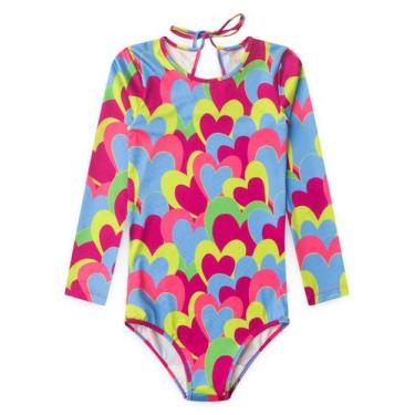 Imagem de Maiô Biquíni Infantil Menina Pink Com Mangas e Amarração nas Costas Co