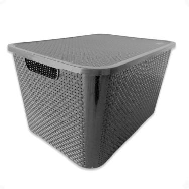 Imagem de Caixa Organizadora Multiuso Empilhavel Rattan Cor Preto 70 L